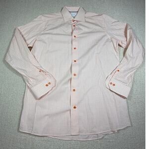 Eton Contemporary Men 41 16 Peach Windowpane Long Sleeve Button Front Shirt